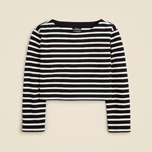 J Crew Cropped boatneck T-shirt in mariner cotton (perfect black stripe) (NWT)